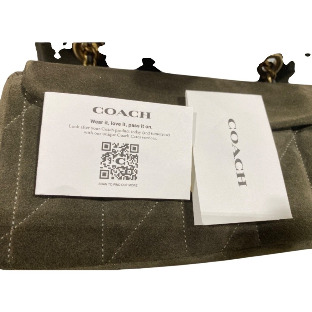Coach Pillow Tabby Shoulder Bag 26 Olive Green Suede Quilted Brass C Hardware - Picture 3 of 5